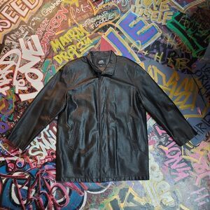 Vintage 90s Gent men's black textured faux leather distressed Trench Coat - 3XL